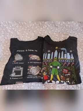Women's Charcoal Graphic Tee - Pizza How-To & Holiday Elf Designs